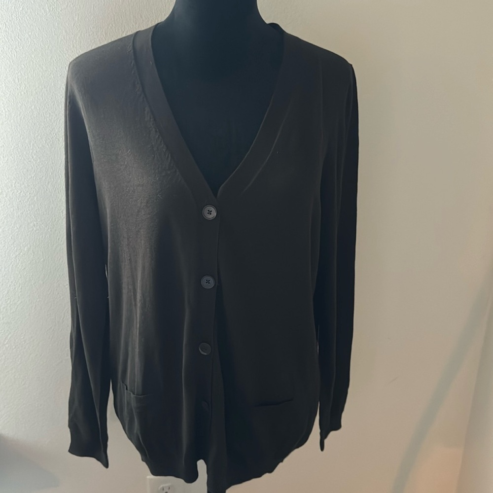 Talbots brown cotton blend buttoned down cardigan sweater‎ sz L new